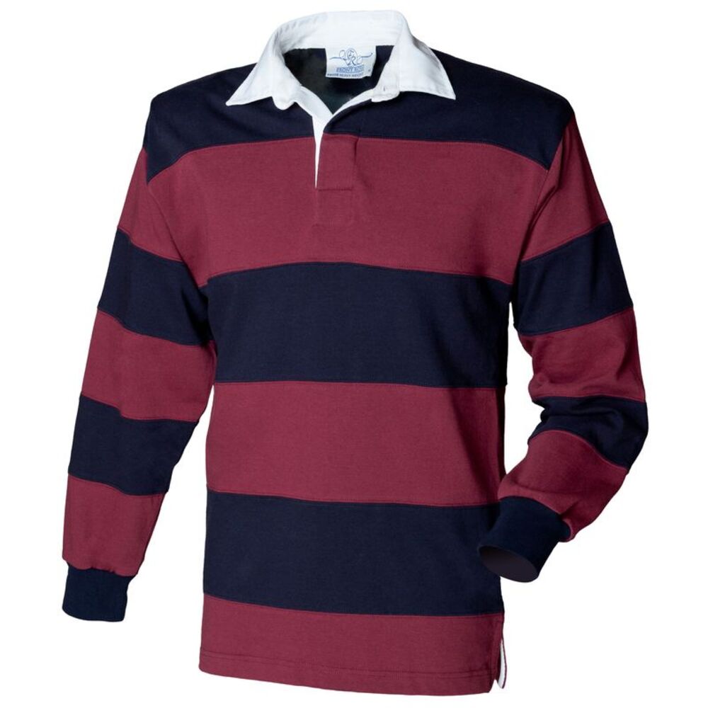 Front Row Sewn Stripe Long Sleeve Sports Rugby Cotton Polo Shirt /T-Shirt /Top /